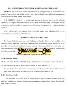 LLB six - semester 3 years degree course ordinances 2021 pdf  the degree of bachelor of law 2021 pdf the curriculum and duration of studies pdf 