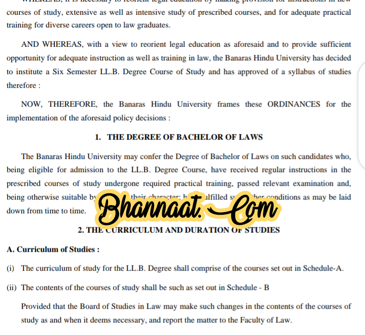  LLB six semester 3 years degree course ordinances 2021 pdf  the degree of bachelor of law 2021 pdf the curriculum and duration of studies pdf 