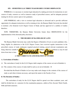 LLB six - semester 3 years degree course ordinary 2021 pdf  the degree of bachelor of law 2021 pdf the curriculum and duration of studies pdf 
