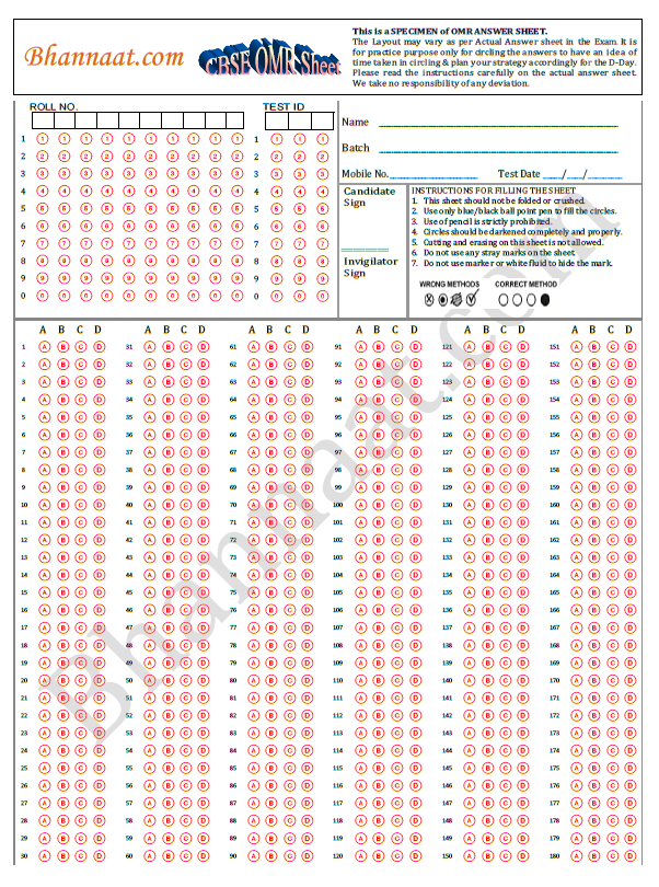 CBSE Omr Sheet 200 Questions Pdf Download For Practice Omr Sheet Pdf ...