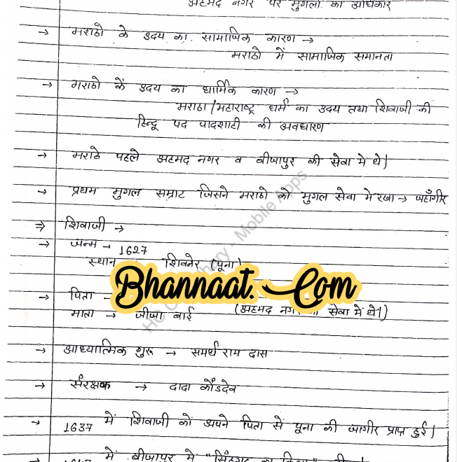 Shivaji handwritten notes in hindi pdf शिवाजी हस्तलिखित नोट्स हिंदी में pdf 2022