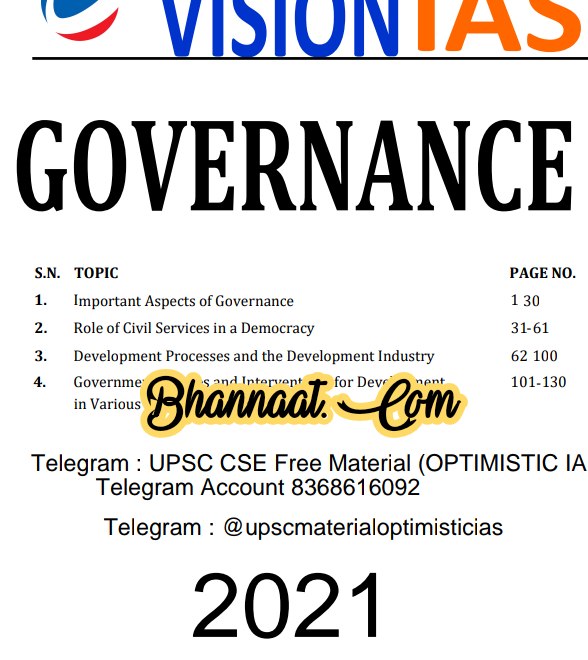 Vision IAS Governance 2021 pdf Vision ias Governance upsc notes 2021 pdf Vision ias Governance UPSC CSE Free material optimistic ias pdf