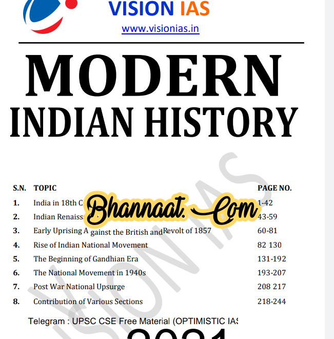 Vision IAS Modern Indian History 2021 pdf vision IAS modern Indian history upsc notes download pdf Vision ias modern Indian history upsc cse free material optimistic ias pdf