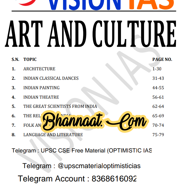Vision IAS Art n Culture 2021 pdf vision IAS Art n Culture upsc notes download pdf Vision ias Art n Culture upsc cse free material optimistic ias pdf