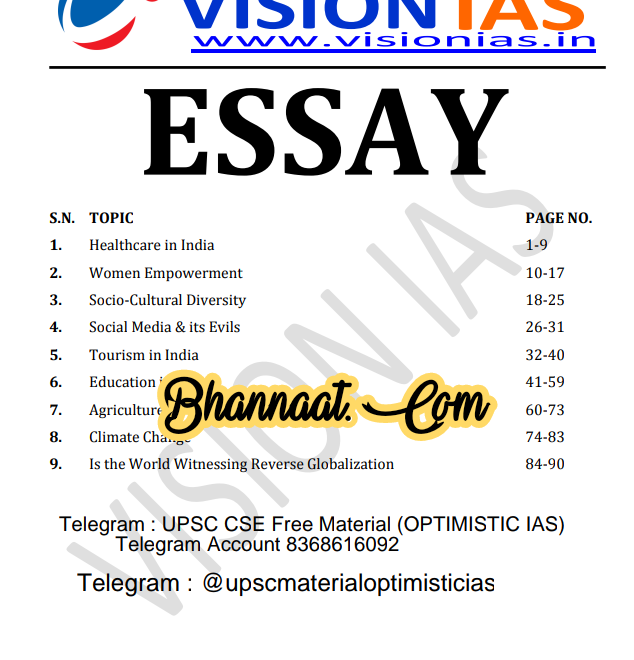 Vision IAS Essay 2021 pdf vision IAS Essay upsc notes download pdf Vision IAS Essay upsc cse free material optimistic ias pdf