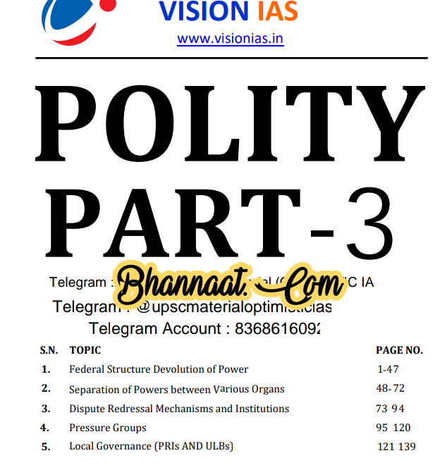 Vision IAS Polity Part-3 2021 pdf vision ias polity UPSC CSE Free Material pdf vision ias polity current affairs & notes for UPSC exam pdf 