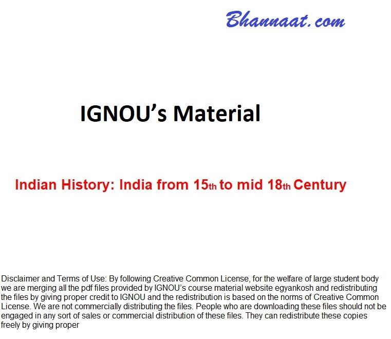 IGNOU Medieval India pdf IGNOU Material pdf Indian History India from 15th to mid 18th Century book material free IGNOU Medieval India pdf download